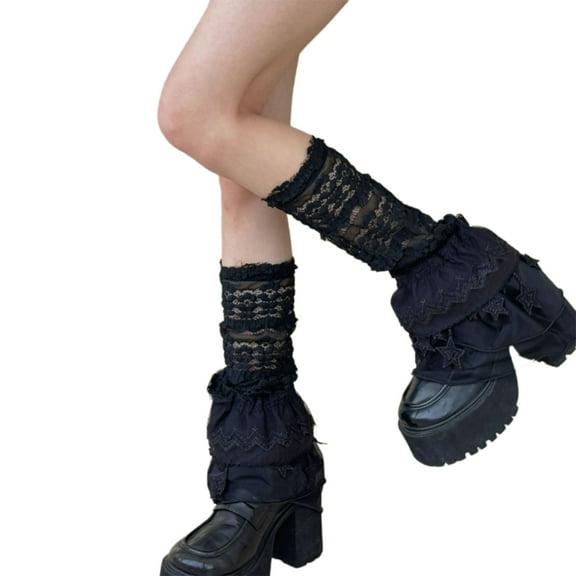 Women's Ruffle Lace Leg Warmer Lovely Sheer Mesh Leg Sleeves Sweet Knee Highs Socks Baggy Cuffs Leg Covers Boot Socks