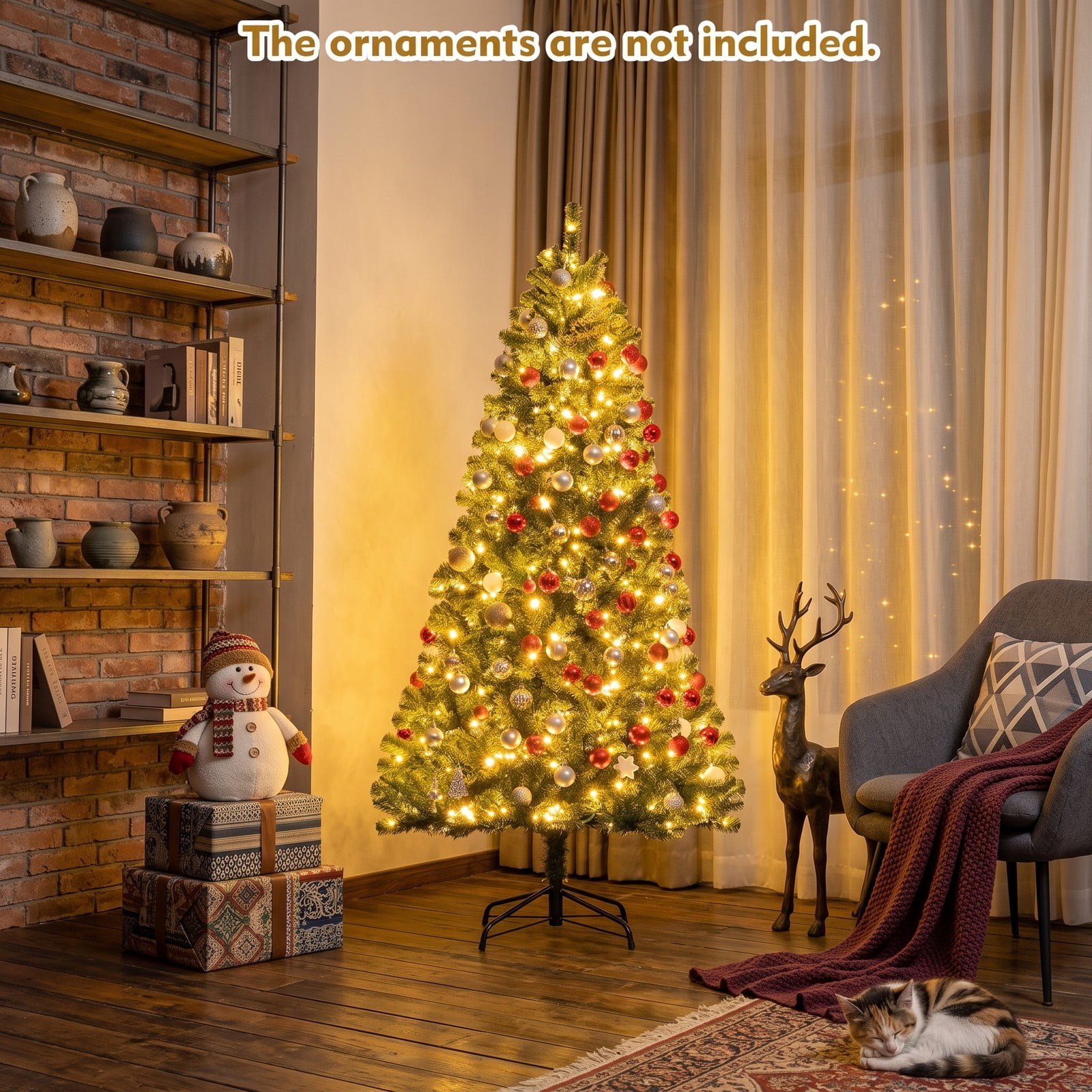 RUIE 6FT Pre-Lit Artificial Christmas Tree with 350 Remote-Controlled Color-Changing LED Lights, 845 Hinged Tips Full Holiday Xmas Tree with Metal Stand, Green