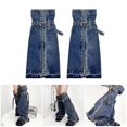 thumbnail image 2 of Punk Washed Jeans Leg Warmers with Buckled Harajuku Denims Side Zippers Leg Covers Loose Flared Long Socks for Women Dark Grey, 2 of 4