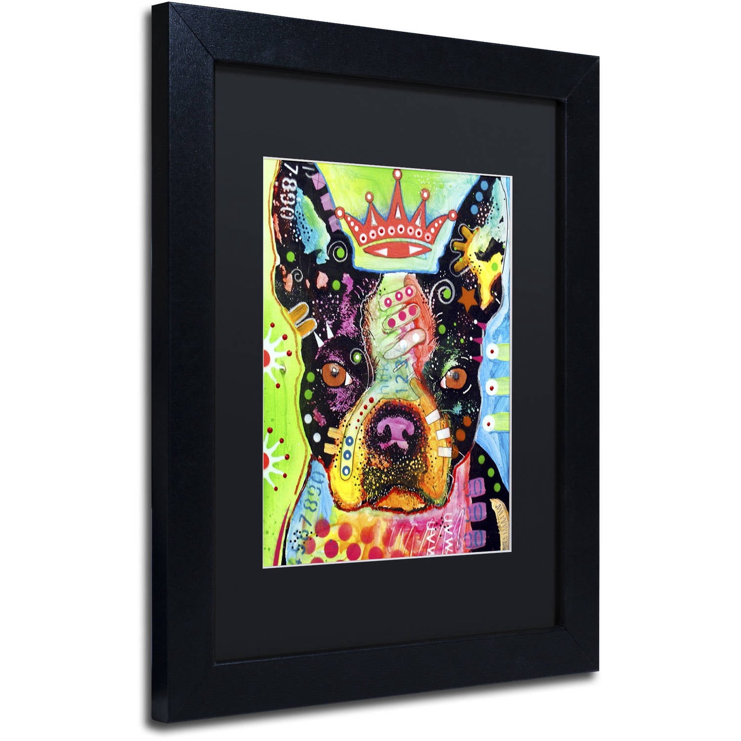 Trademark Fine Art "Boston Terrier Crowned" Canvas Art by Dean Russo, Black Matte, Black Frame