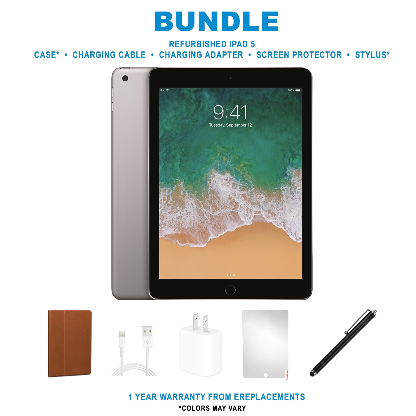 Restored Apple iPad 5 9.7"" Tablet, 2017, 32GB, Wi-Fi only Bundle, Space Gray (Refurbished)