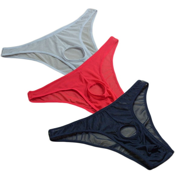 Mens 3in1 Pack Sexy Underwear Cool Briefs Ice Mesh G-Strings Bikini Thongs Panties Gift For Boyfriend Husband