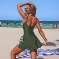 thumbnail image 5 of One Piece Swimsuit Women Tummy Control Modest Bathing Suits Color Block Scoop Neck Skirt Swim Dress Swimwear Army Green XL, 5 of 7