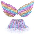 thumbnail image 3 of Conjunto de falda arcoíris con alas de unicornio para fiesta infantil, accesorios para vestido de fiesta de cumpleaños de princesa, 3 of 4