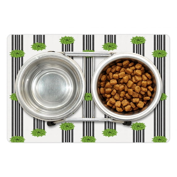 Abstract Pet Mat for Food and Water, Grunge Pattern Tire Track Silhouettes and Bushes on Plain Backdrop, Non-Slip Rubber Mat for Dogs and Cats, 18" X 12", by Ambesonne