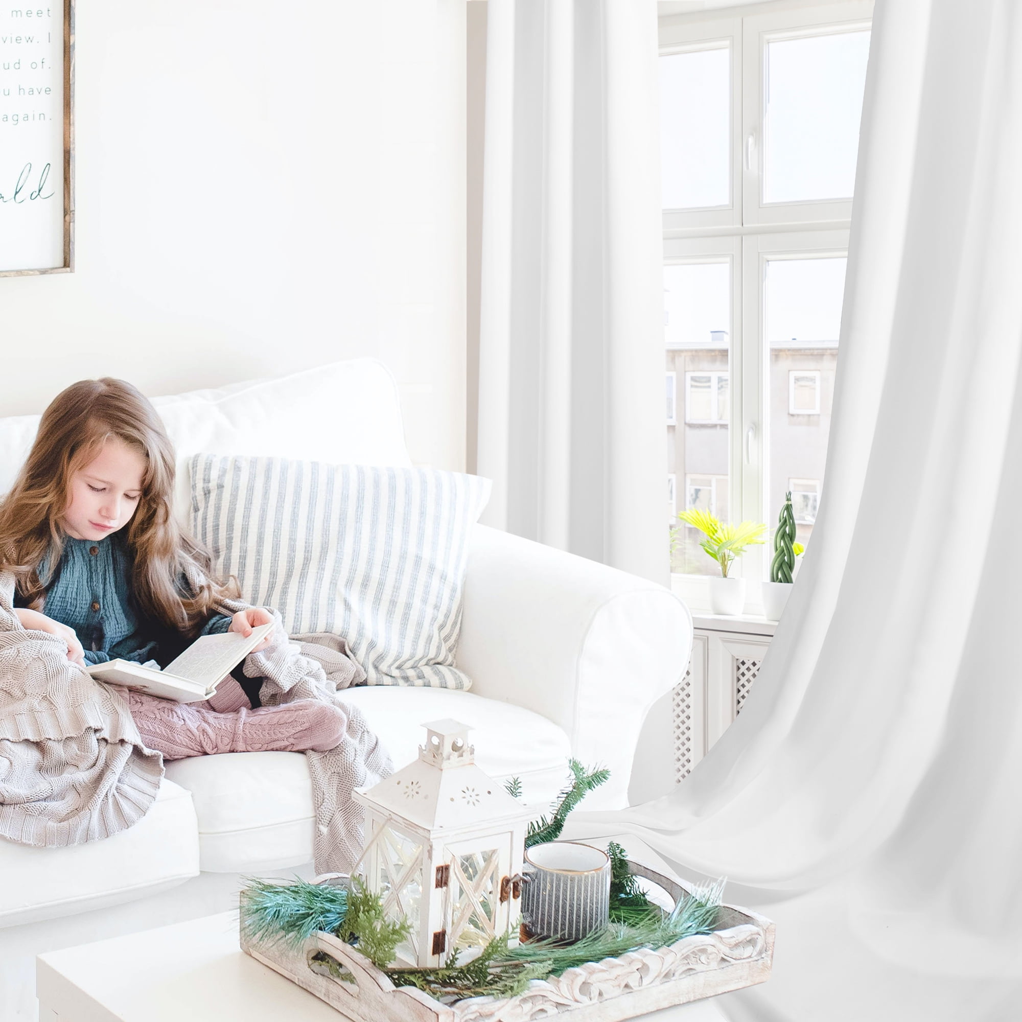 ZOPZO Blackout Curtains for Small Windows, Pure White, 42W x 95L Inch, Sun Light Reducing Curtain Drapes for Home Office, 2 Panels