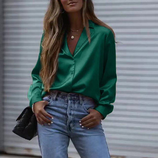 Camisas De Manga Larga, Blusa De Manga Larga Con Cuello De Solapa Para Mujeres Para La Oficina ANGGREK Otros