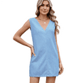 thumbnail image 2 of Women'S Summer Denim Mini Dress V Neck Sleeveless Casual Loose Jean Tank Dresses Light Blue S, 2 of 7