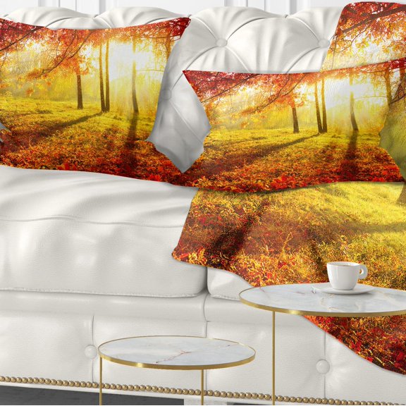 Designart Yellow Red Fall Trees and Leaves - Landscape Printed Throw Pillow - 12x20