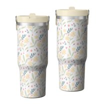 Floral 30oz Handheld Travel Tumbler with Handle – Double Wall Stainless Steel Insulated Cup, Flip Straw Lid, Leak-Proof & BPA-Free, Durable Hot & Cold Drink Mug,Thanksgiving, Xmas, Spring ,Flower