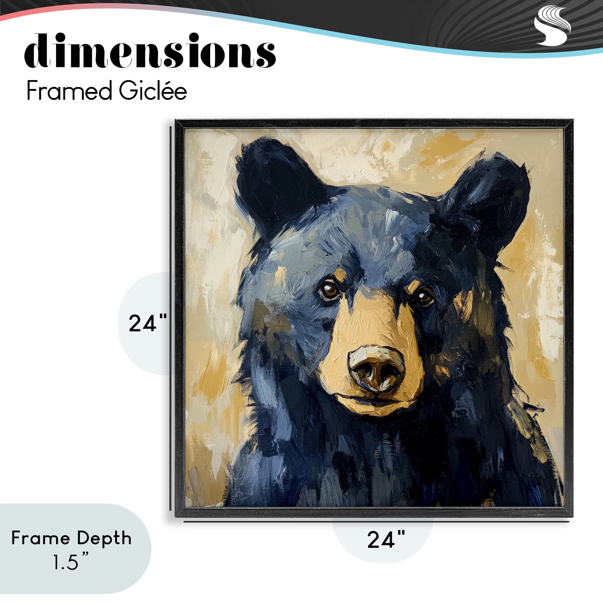 Stupell Industries Big Bear with Brushstrokes Black Framed Giclee Art, design by Petal Prints Design