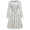 thumbnail image 1 of Robe Décontractée Imprimée de Noël pour Femmes, Col Rond, Manches Longues, 1 of 7
