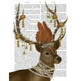 thumbnail image 2 of Fab Funky 15x18 Black Ornate Wood Framed with Double Matting Museum Art Print Titled - Deer with Gold Bells, 2 of 4