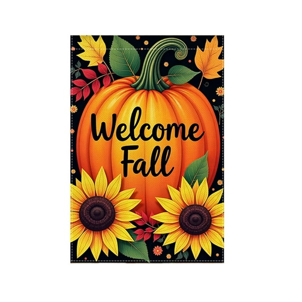 Decoraciones de Otoño para el Hogar Bienvenida a la Bandera Del Jardín Del Otoño, 12x18 Pulgadas, Calabaza Y Hoja de Arce con Patrón de Anciano, Bandera Del Patio Pequeño de Acción de Gracias, Decorac