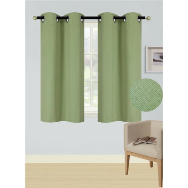 (K54) Sage Green 2 Panel Silver Grommets Kitchen Tier Window Curtain 3