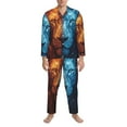 thumbnail image 3 of Daiia Red And Blue Fire Lion for Men's Long-Sleeved Pajama Set – Soft & Comfortable Sleepwear Button-Up Pajamas Cozy Lounge Wear-XX-Large, 3 of 7