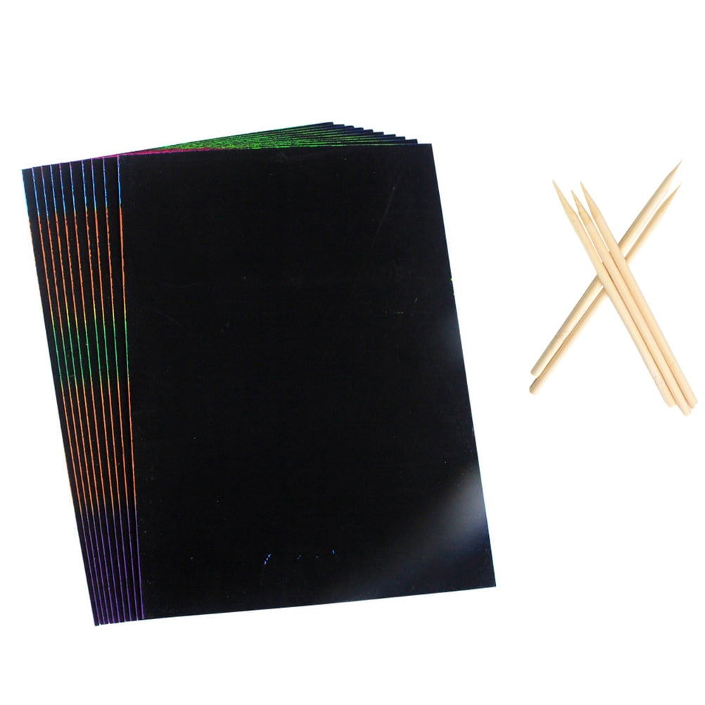 SHOWERORO 55 Pcs Papier à Gratter avec Stylet en Bois pour Activités Créatives, Planches à Dessin Amusantes pour les Mains