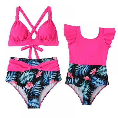 

Gyratedream Family Matching Swimsuits for Mom and Daughter One Piece Bathing Suit Girls Bikini Solid Color Swimwear