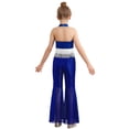 thumbnail image 2 of SiiRoh Kids Girls 70s Disco Jazz Dance Outfits Shiny Sequin Halter Crop Top with Flare Pants Stage Performance Royal Blue 14, 2 of 7