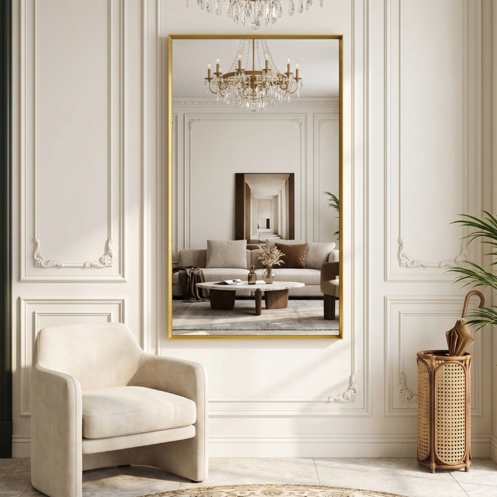 Gleamira 30"x55" Bathroom Wall Mounted Mirror Vanity Rectangular Mirror with Deep Frame, Gold