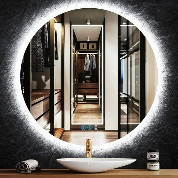 40 inch Backlit Bathroom Round LED Mirror for Bathroom Wall Large Circle Round Lighted Vanity Mirror with Lights Backlit Smart Memory 3 Color Dimmable Anti-Fog 40" Frameless LED Circle Mirrors