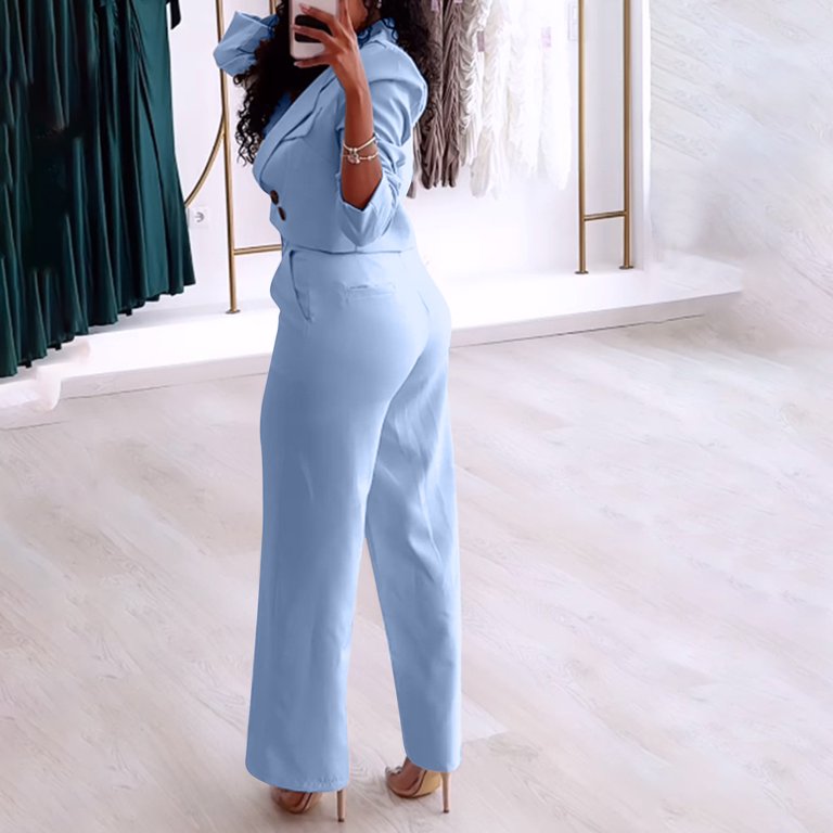 Susanny Blazer Sets Women 2 Piece Outfits Business Casual Outfits 2024 Dressy Casual Pant Suits Plus Size Wide Pants Suit Set Wine Xl