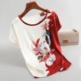 thumbnail image 1 of Camiseta de seda de hielo para mujer, estilo occidental, de mediana edad y anciana, de talla grande, con estampado holgado y base adelgazante, 1 of 4