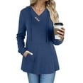 thumbnail image 3 of zbxnLI Long Sleeve Shirts for Women V Neck Fall Hoodies Loose Casual Tees Tunic Tops with Pocket, 3 of 7