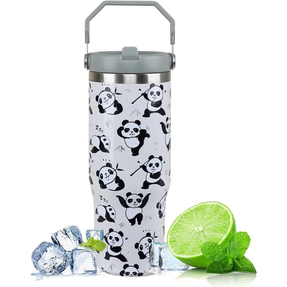 Panda Gifts for Women 30 oz Panda Tumbler with Handle Vacuum Reusable Insulated Tumblers with Flip Straw and Top Handle Stainless Steel 30 oz Coffee Mug Panda Cup Cold for 16 Hours