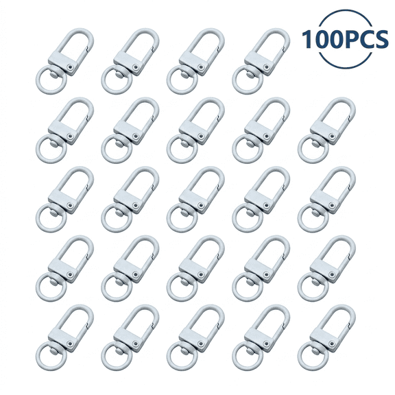 100-Pack White Key Ring Clips, DIY Keychain Accessories, Suitable for Keychain DIY and Craft Projects.