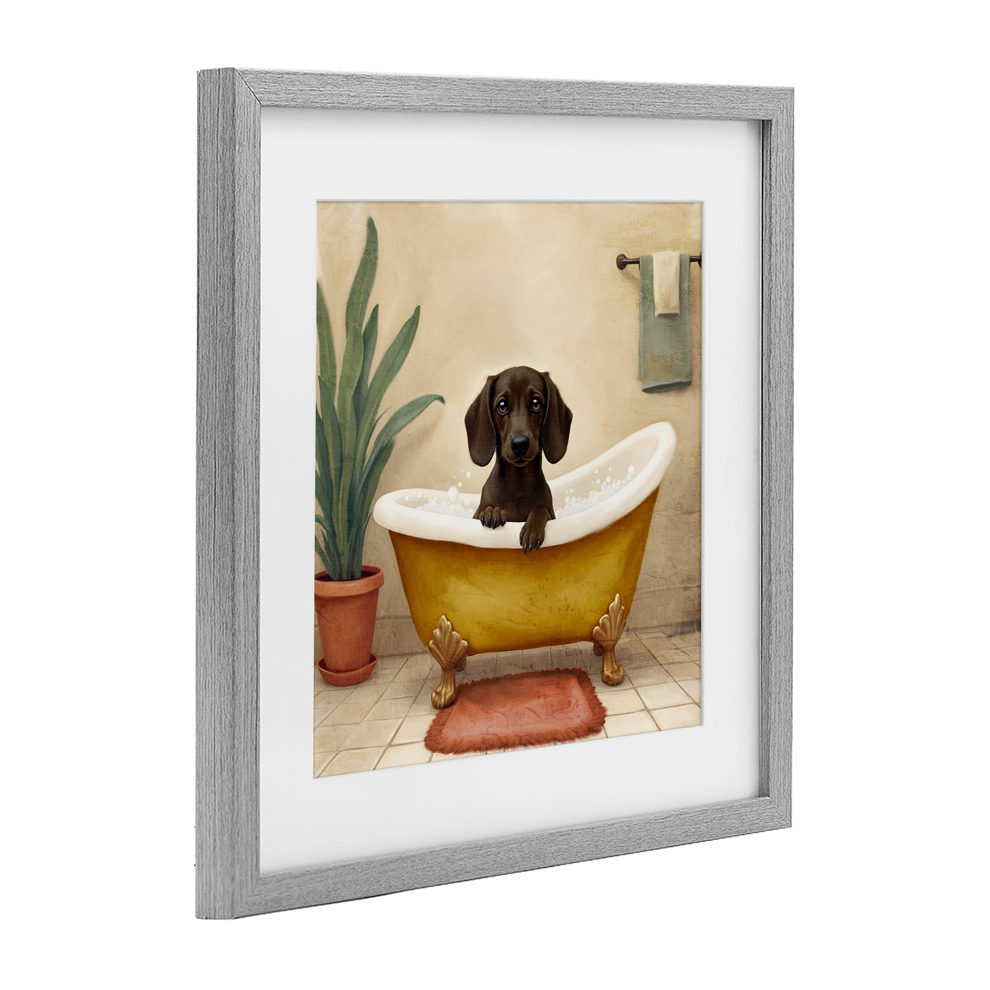 Stupell Industries Bubble Bath Brown Dog Gray Framed Print Under Glass, design by Kim Allen