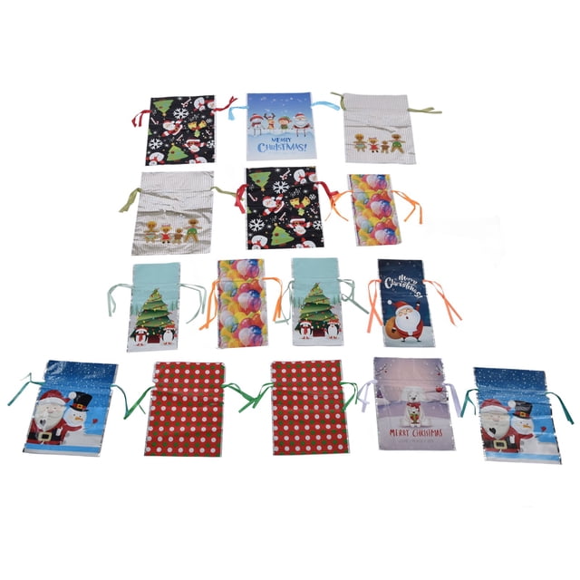 Bolsas de regalo navideñas con cordón, perfectas para fiestas y bolsitas, obsequios festivos para fiestas, paquete de 15
