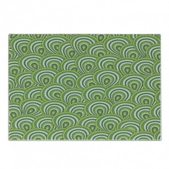 Feather Cutting Board, Peacock Design with Bullseye Circles Pattern in Green Shades Wildlife, Decorative Tempered Glass Cutting and Serving Board, Small Size, Apple Green Fern Green, by Ambesonne