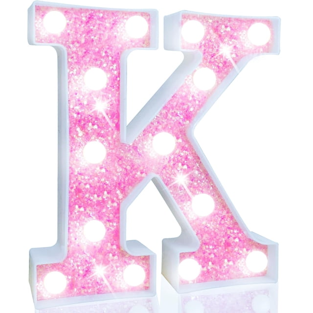 Luces LED con letras en forma de marquesina Pooqla, rosa y blanco frío