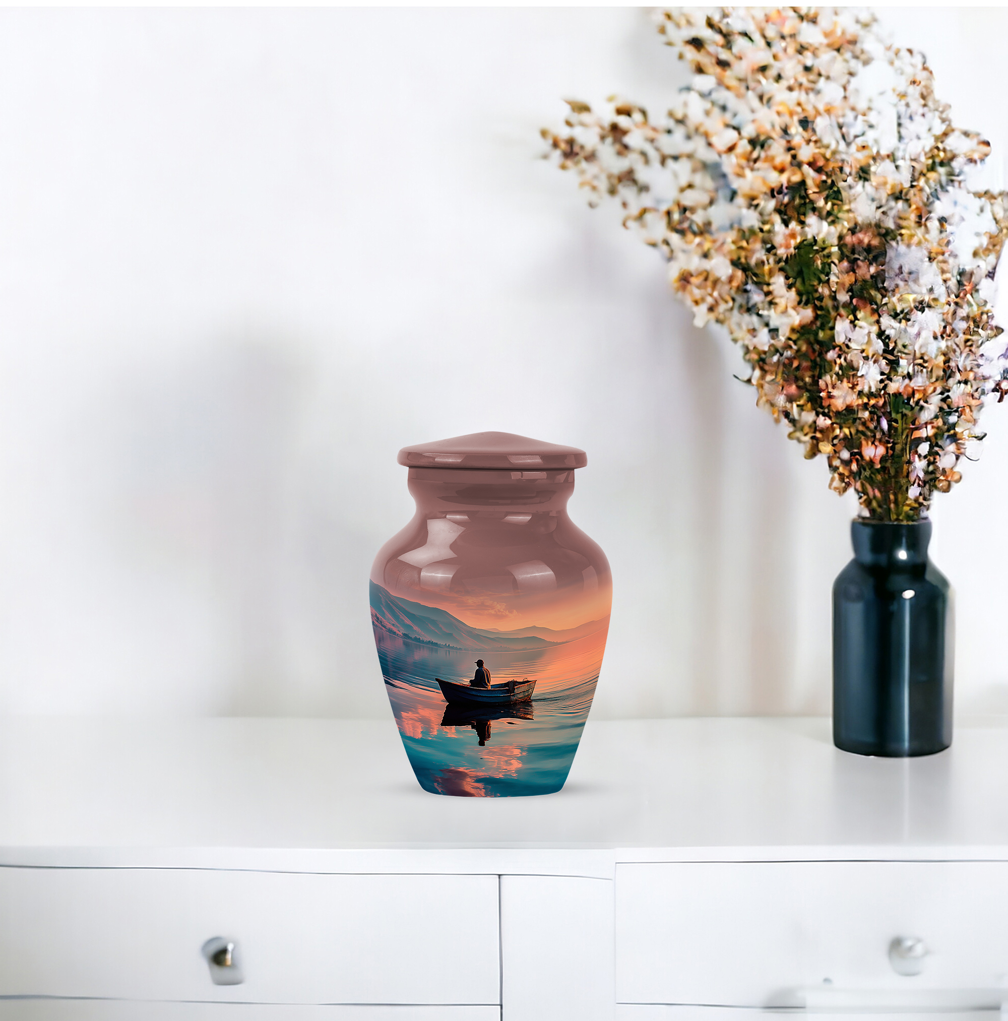 MUKTIVE Fishing Small Decorative Urns for Male & Female for Funeral - Keepsake Human Ashes Cremation Urn - Memorial Fisherman Urn for Dad & Mom - 3 Inch