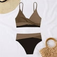 thumbnail image 5 of TEVEQ Women's Two Swimsuit High Waisted Bikini Sets Color Block Bathing Suits Swim Suits for Women 2025 Bikini Sets for Women Bathing Suit for Women Bikini 2025 New Triangle Bikini Sets Coffee S, 5 of 7