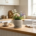 thumbnail image 6 of Khaki Matte Ceramic Flowerpot, Round Short Shape for Dining Table Windowsill Pothos Snake Plant, Includes Drip Tray Mess Free, 6 of 6