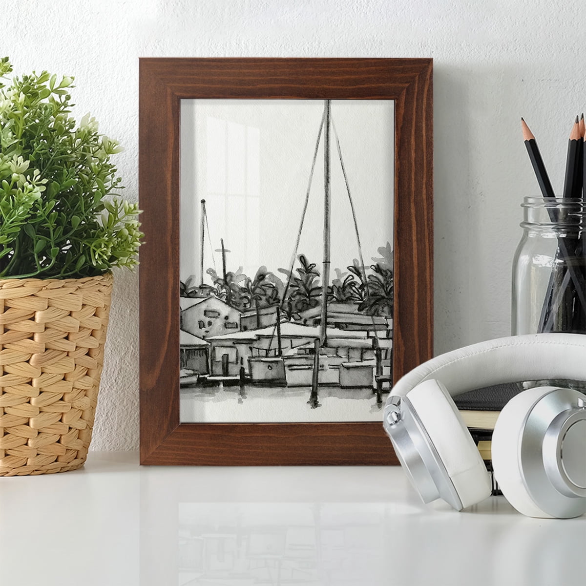 Neutral Tropics III - Framed Print w/glass - Chestnut