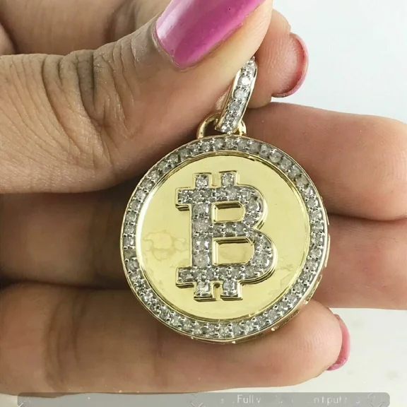 14K Yellow Gold Plated 2.00 CT Round Cut Moissanite Bitcoin Charm Pendant