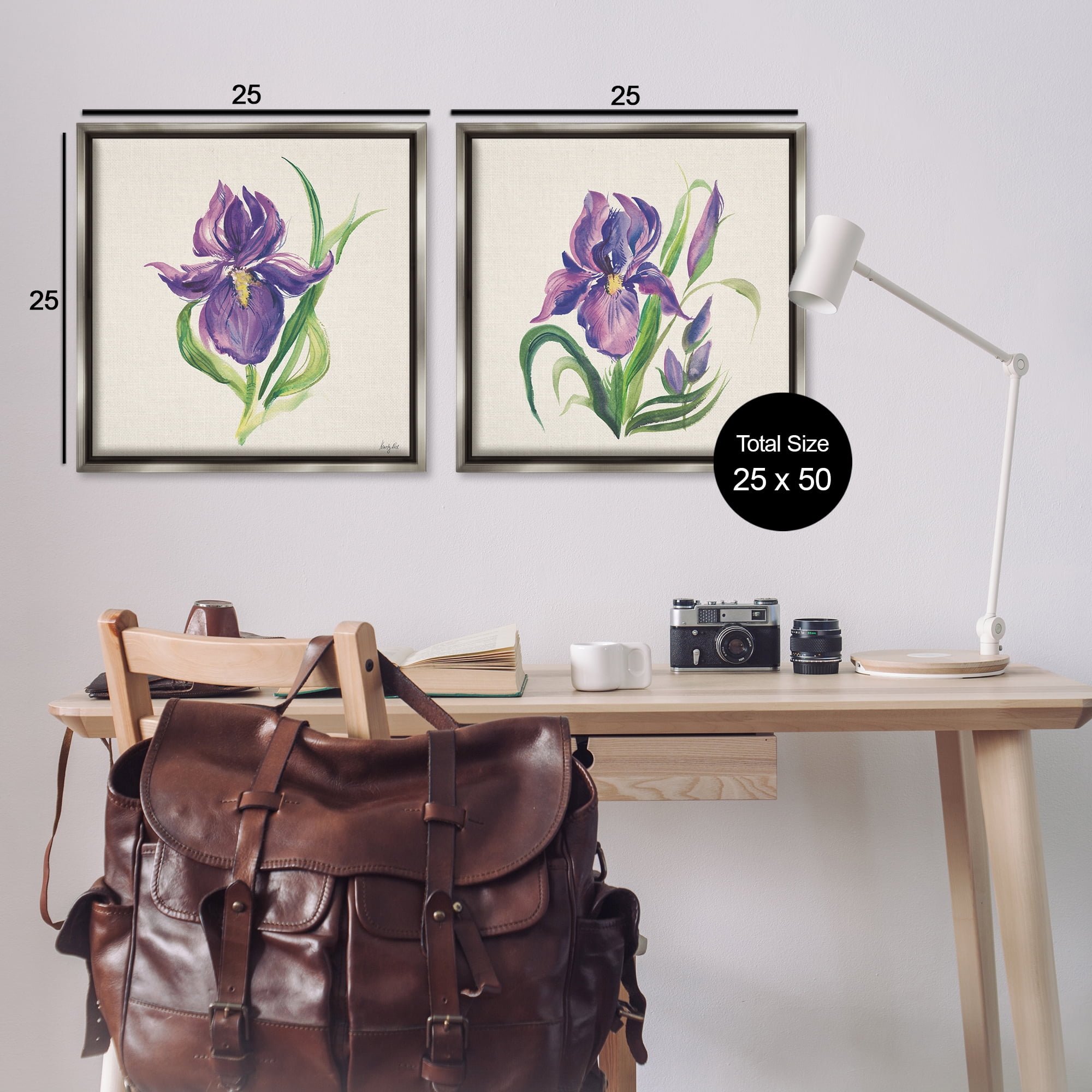 Stupell Industries Purple Iris in Bloom Plants & Flowers Painting Gray Floater Framed Canvas Art Print Wall Art, 25 x 25, Set of 2