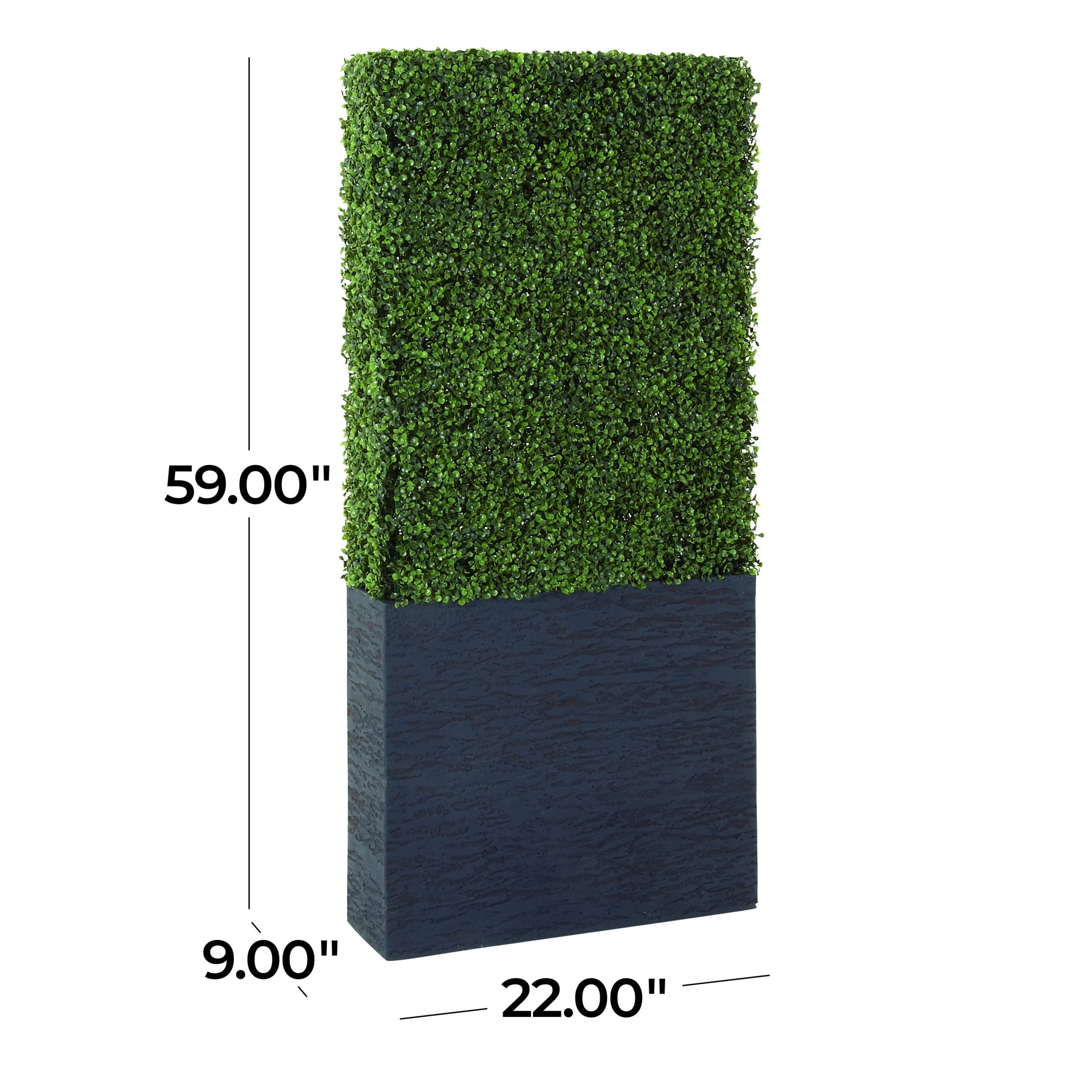 DecMode Green Plastic Contemporary Artificial Boxwood Hedge Topiary with Black Planter Box 22" x 9" x 59"
