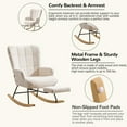 thumbnail image 5 of Furniliving Rocking Chair, Upholstered Nursery Rocking Chair with Footrest, High Backrest, Thick Cushion Glider Rocker Accent Chair, Comfy Armchair for Living Room, Bedroom, Nursery, White, 5 of 11