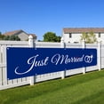 thumbnail image 4 of DianYu Just Married Flag Banner Outdoor Indoor Decoration Flag Double Stitched Polyester with Brass Grommets 2x8Feet Blue, 4 of 6