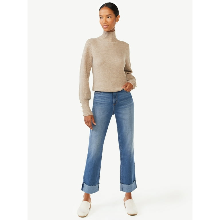 Scoop Women's Turtleneck Sweater with Faux Pearl Button Scoop Women's Turtleneck Sweater with Faux Pearl Button