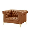 thumbnail image 4 of Oxford PU Leather Button Tufted with Gold Nailhead trim Gold Metal Y-leg Club Chair, Camel Brown, 4 of 5