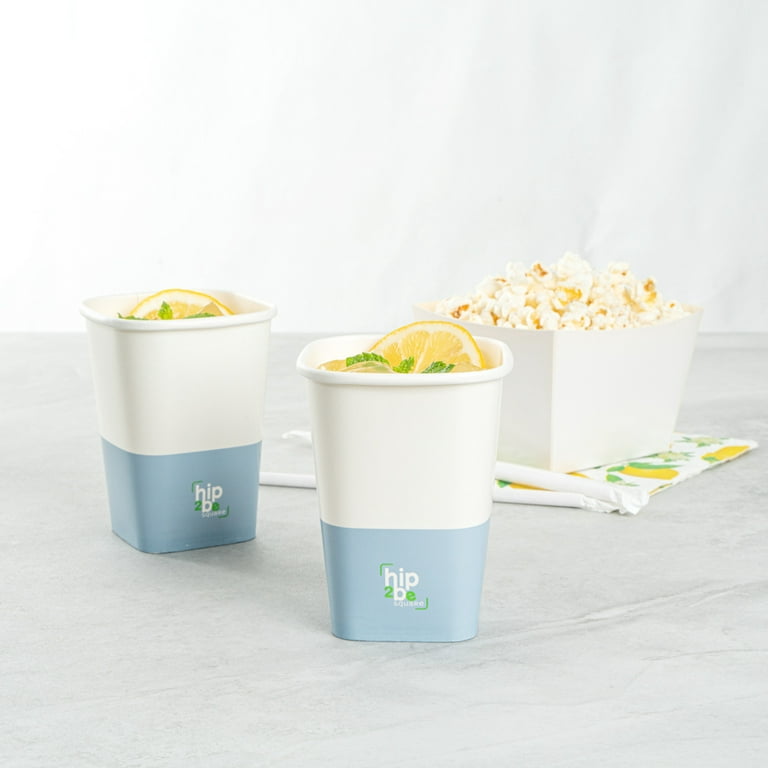 Hip 2 Be Square 22 oz Kraft and Green Paper Hot / Cold Drinking Cup -  Single Wall - 3 1/4 x 3 1/4 x 6 3/4 - 500 count box