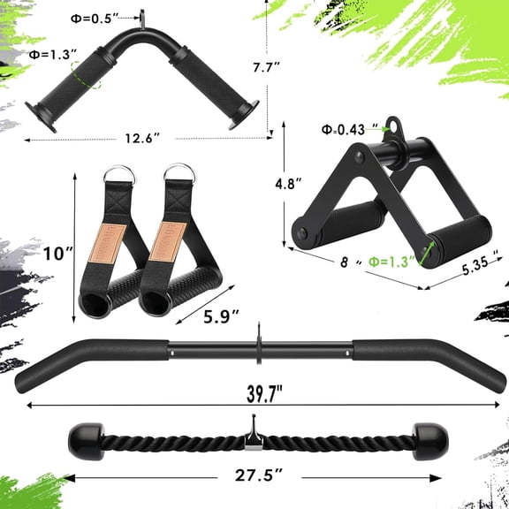 Cable Machine Attachment Set LAT Pulldown Attachments ,Cable Machine Accessories for Home Gym Weight Workout 5 Pcs