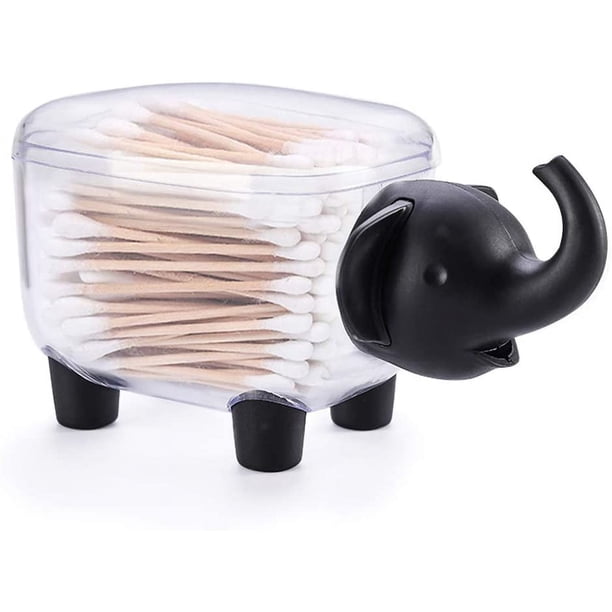 Elefante Negro - Soporte con forma de elefante para palillos de dientes y bastoncillos de algodón con tapa