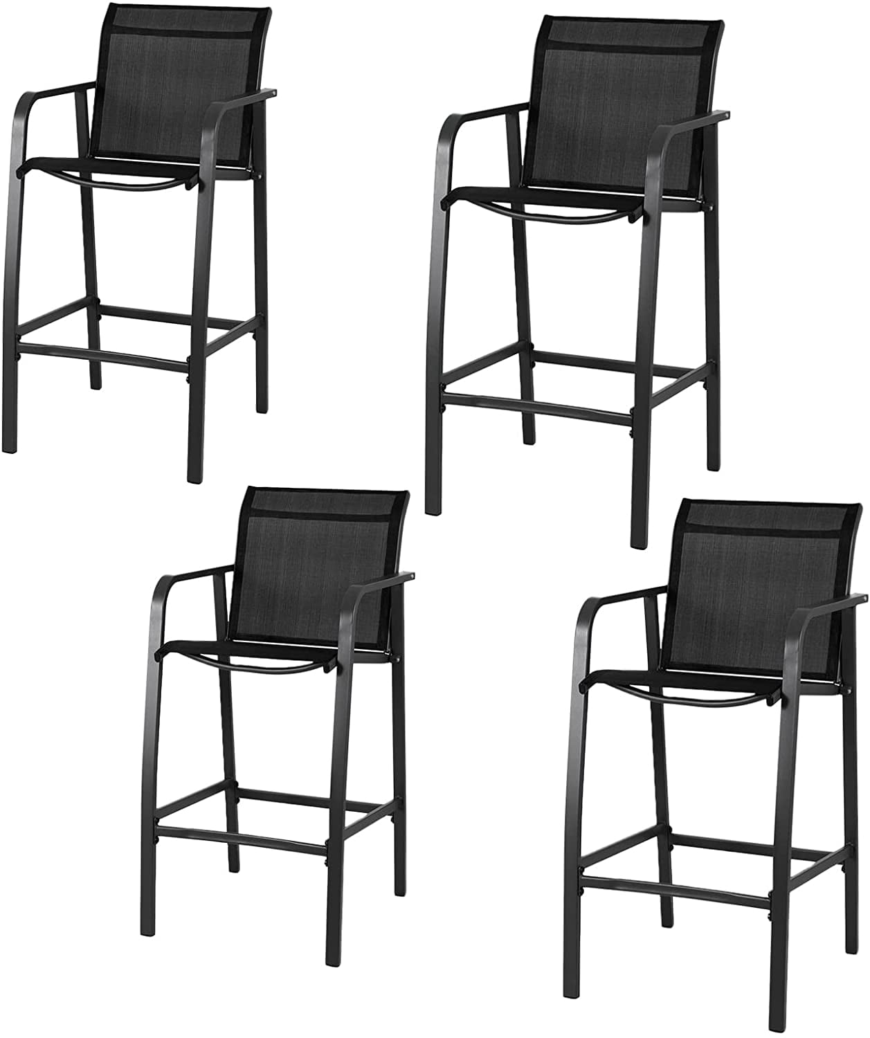 Arlopu Set of 4 Metal Bar Stools with Back, Bar Height Patio Chairs