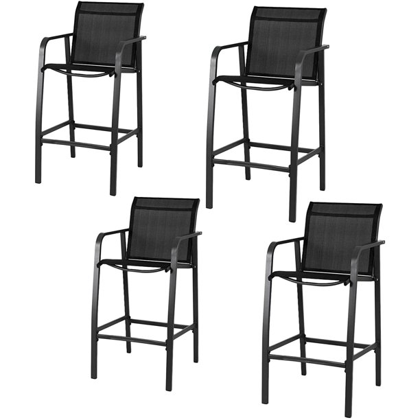 Arlopu Set of 4 Metal Bar Stools with Back, Bar Height Patio Chairs